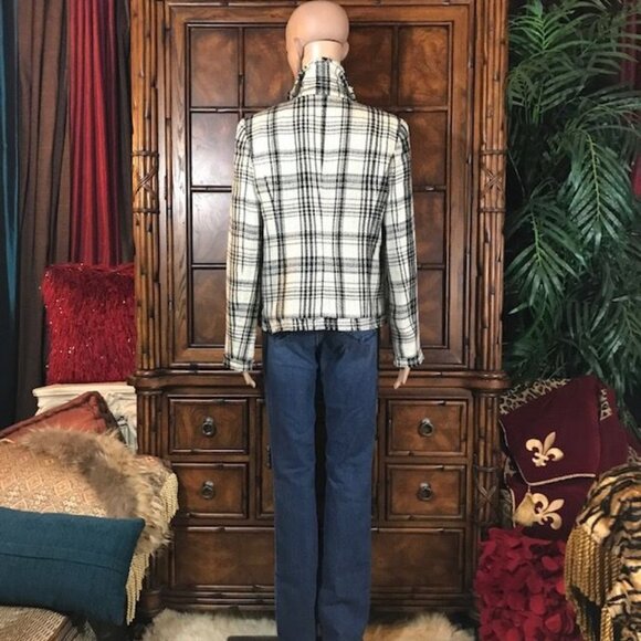 G by Giuliana Ivory Plaid Finge Trim Royal Crest Button Double Breasted Jacket - Picture 5 of 16